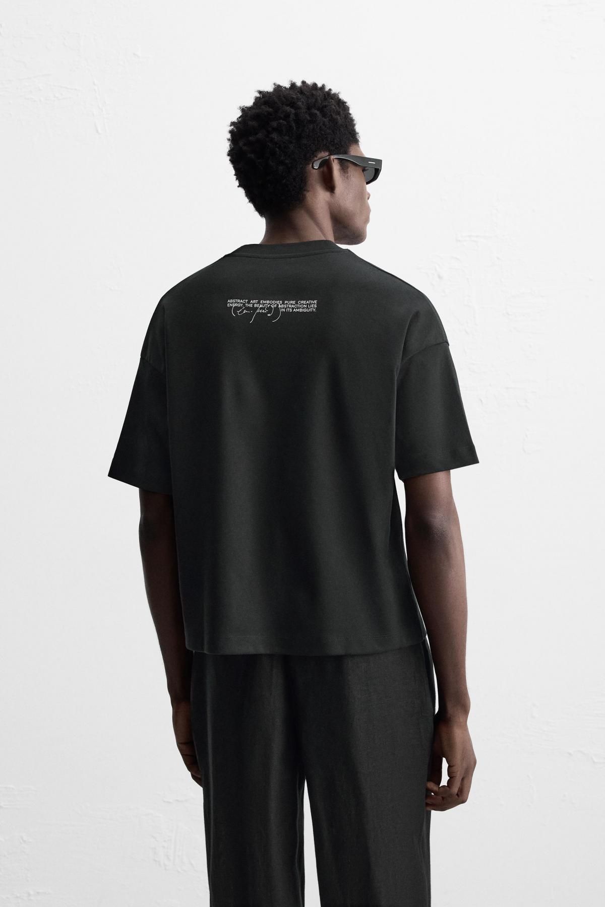 자라 아트웍 워터컬러 프린트 오버핏 반팔 티셔츠 6224/310 BLACK - 상세 이미지 4