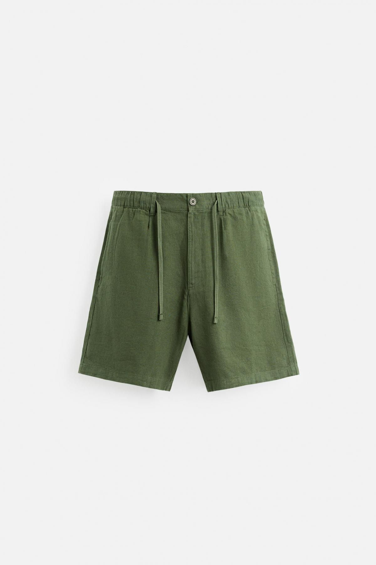 자라 린넨 블렌드 와이드 밴딩 버뮤다 반바지 4302/301 GREEN - 메인 이미지