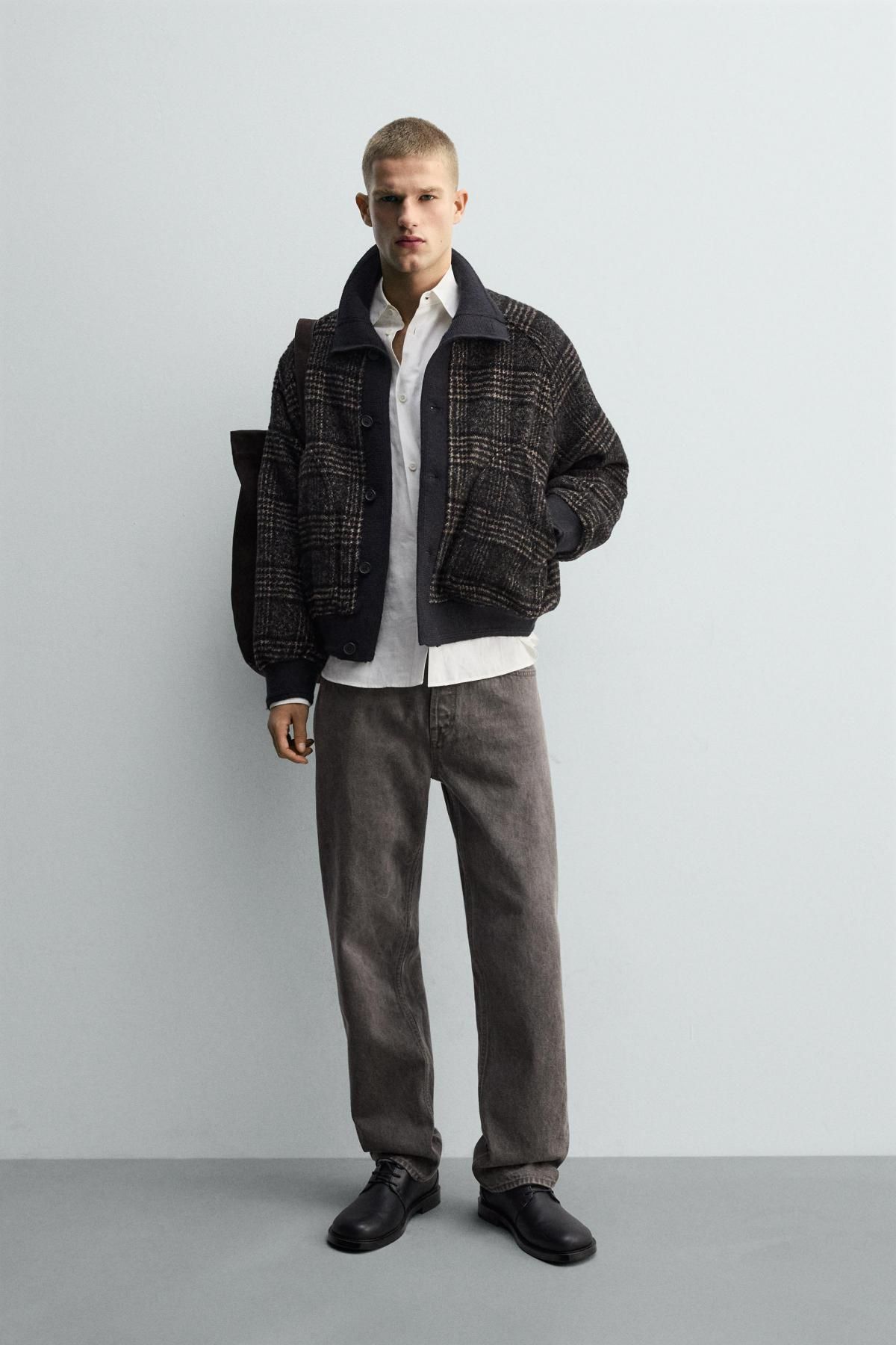 자라 트위드 체크 배색 칼라 골지 재킷 1437/343 BLACK / BROWN - 상세 이미지 2