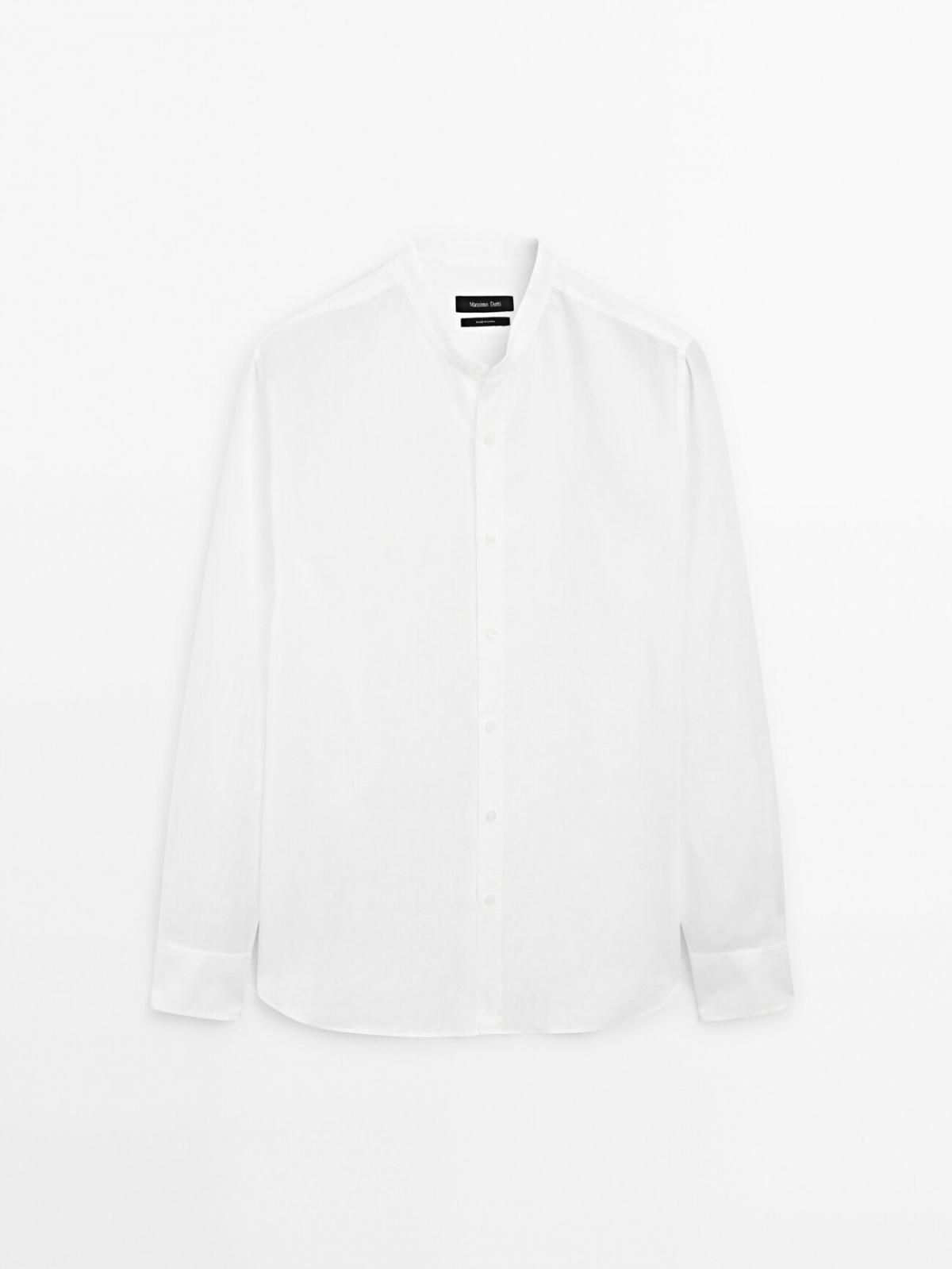 마시모두띠 리넨 스탠드업카라 레귤러핏 긴팔 셔츠 0191/791 WHITE - 상품 이미지