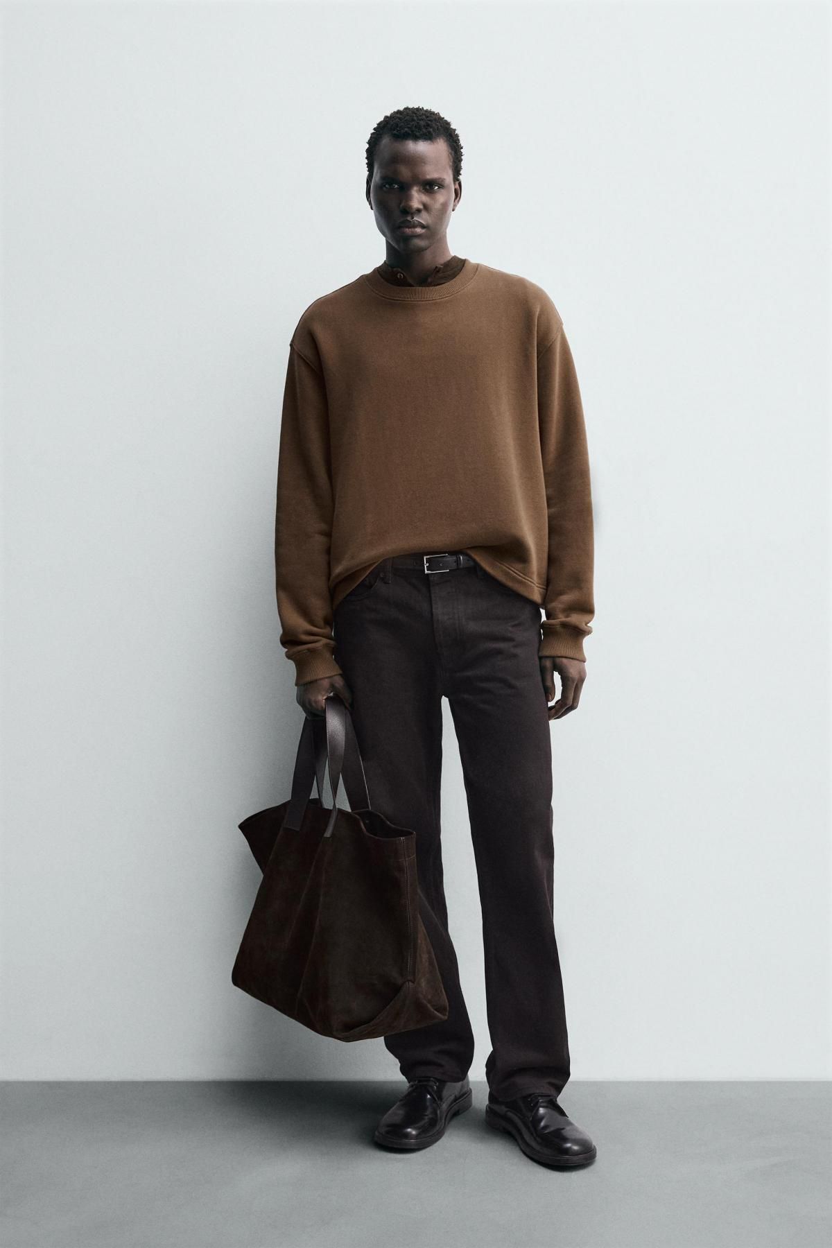 자라 박시핏 크루넥 스웨트셔츠 5584/343 LEATHER - 상세 이미지 2