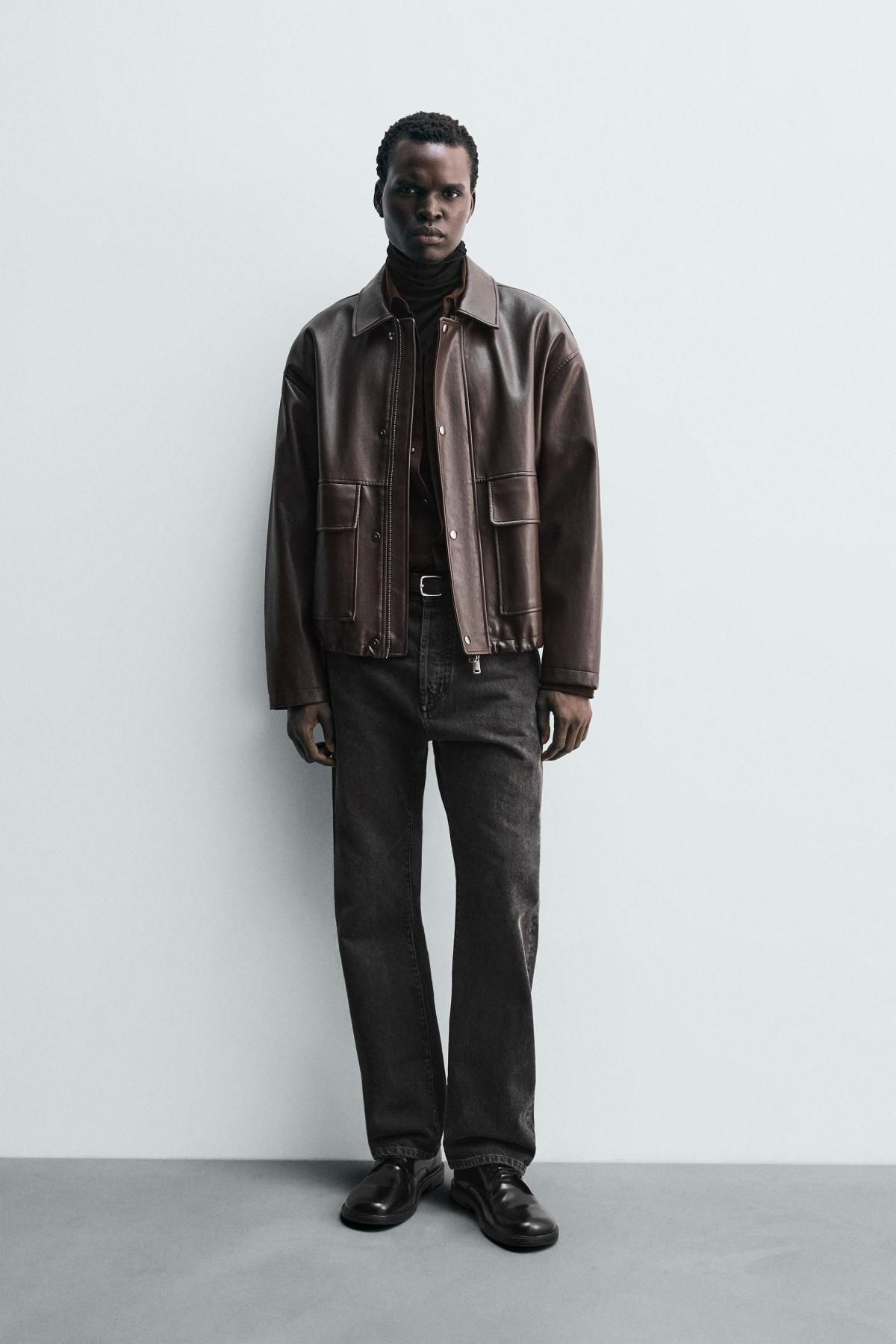 자라 테크니컬 레더 이펙트 릴랙스핏 자켓 3046/314 DARK BROWN - 상세 이미지 2