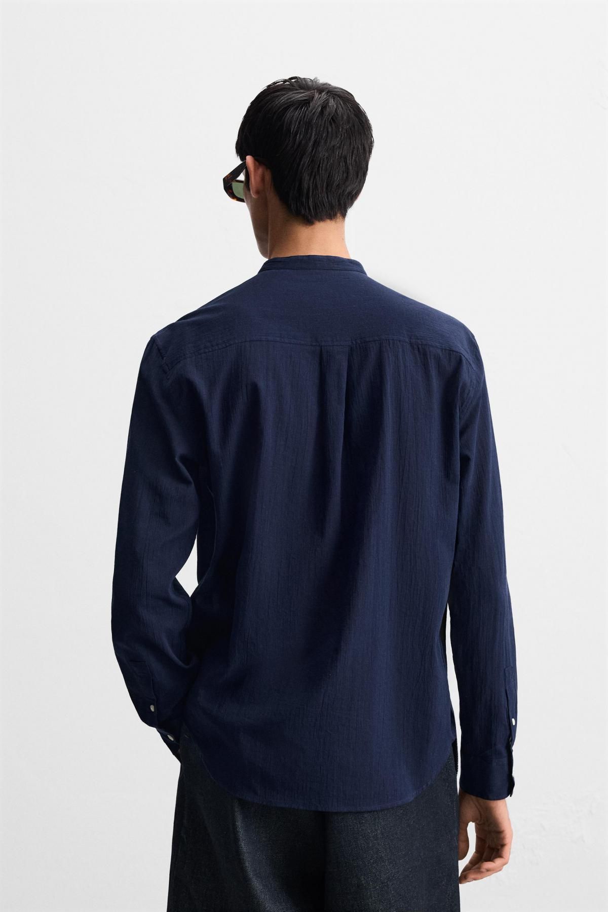 자라 크링클 코튼 밴드카라 긴팔 셔츠 네이비 6103/400 NAVY BLUE - 상세 이미지 4