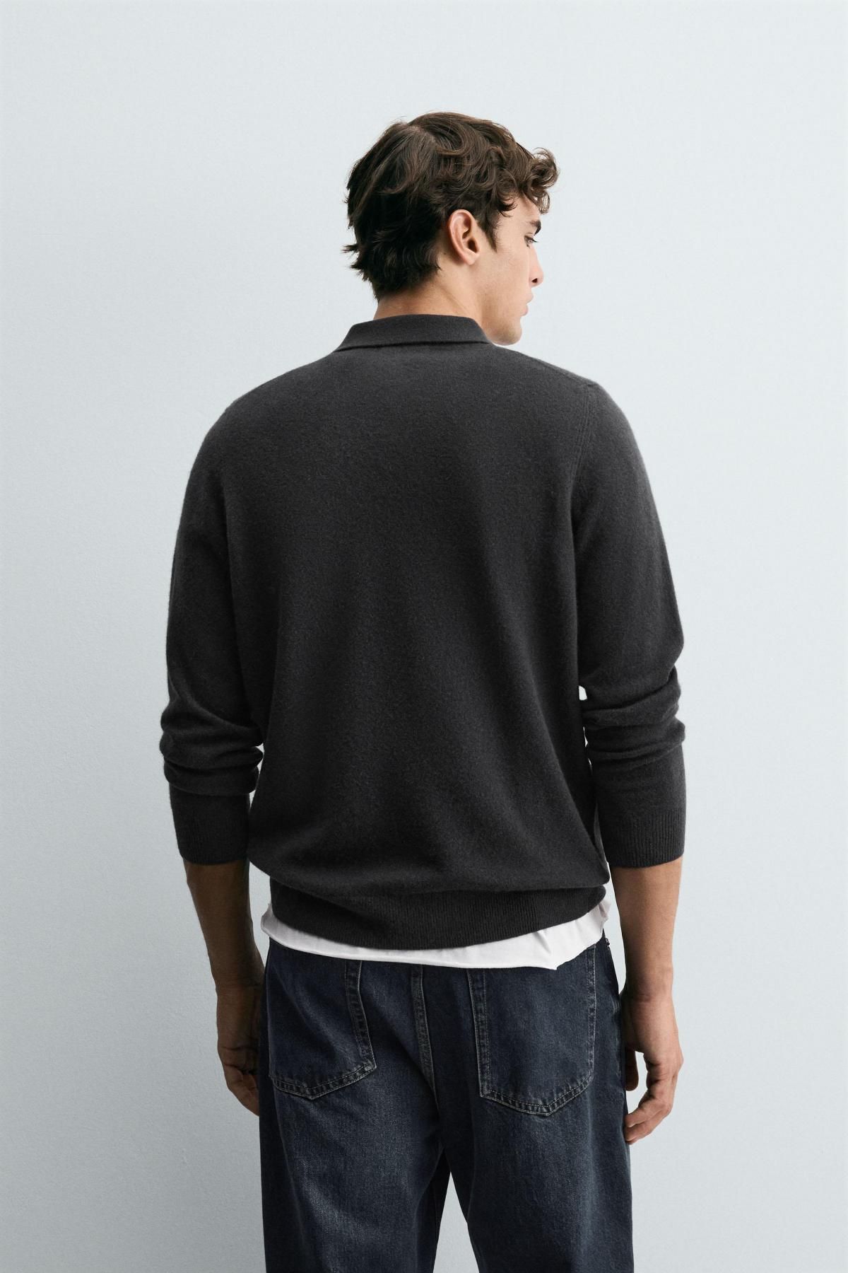 자라 울 캐시미어 테크니컬 긴팔 니트 폴로셔츠 2893/321 ANTHRACITE GREY - 상세 이미지 4