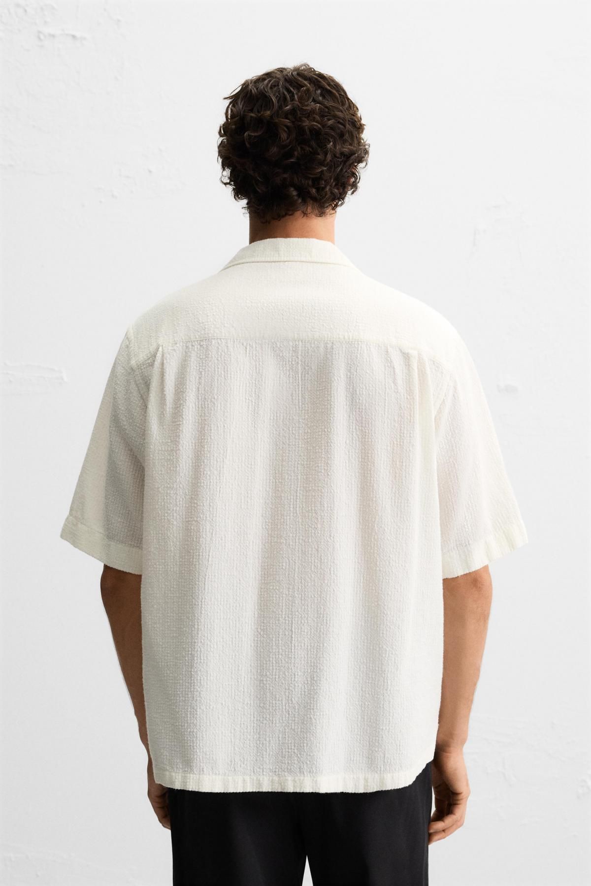자라 텍스처 자카드 반팔 셔츠 7545/229 OYSTER-WHITE - 상세 이미지 4