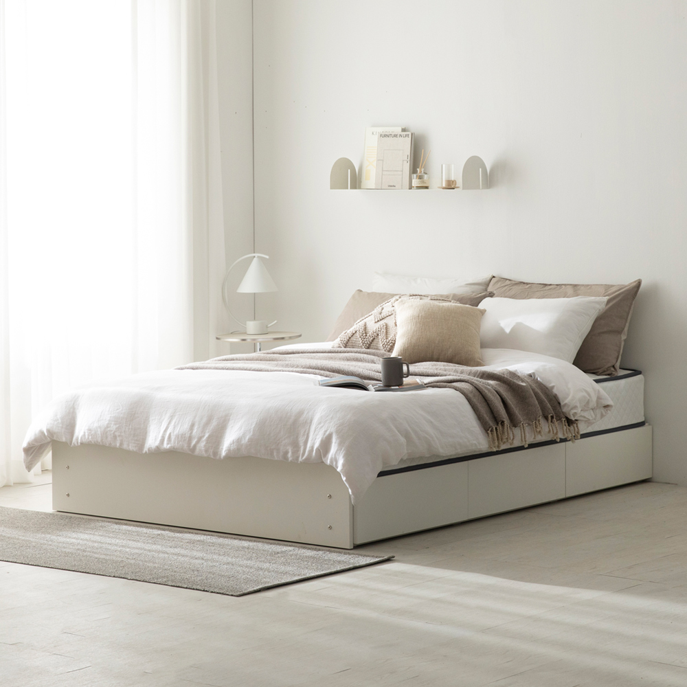 엠뉴 수납 침대 프레임 호텔 매트리스 깔판 3단 무헤드형, Q(퀸), 아이보리