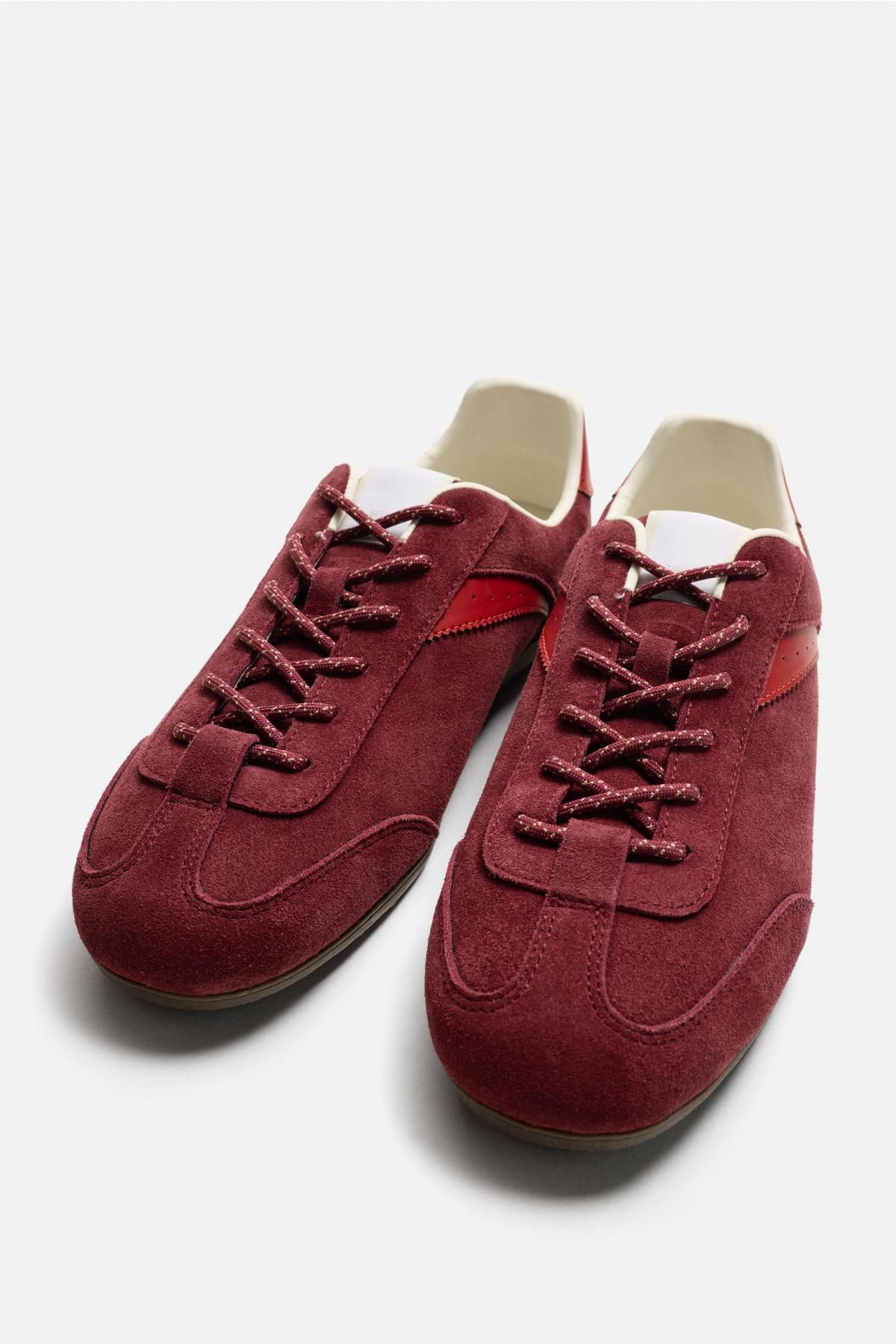 자라 레트로 가죽 스웨이드 테크니컬 스니커즈 2253/620 BURGUNDY RED - 상세 이미지 3