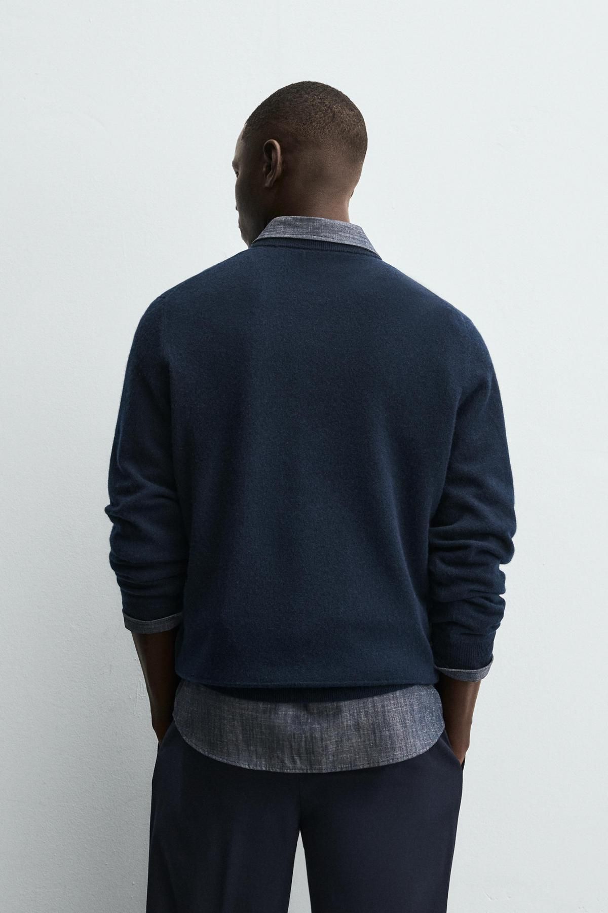 자라 프리미엄 울캐시미어 라운드 니트 스웨터 2893/320 NAVY BLUE - 상세 이미지 4