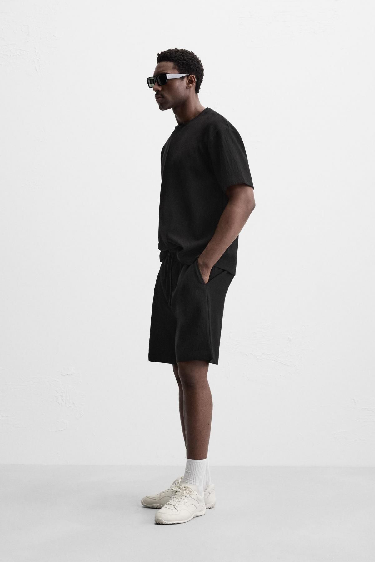 자라 텍스처 릴렉스핏 티셔츠 3992/405 BLACK - 상세 이미지 5