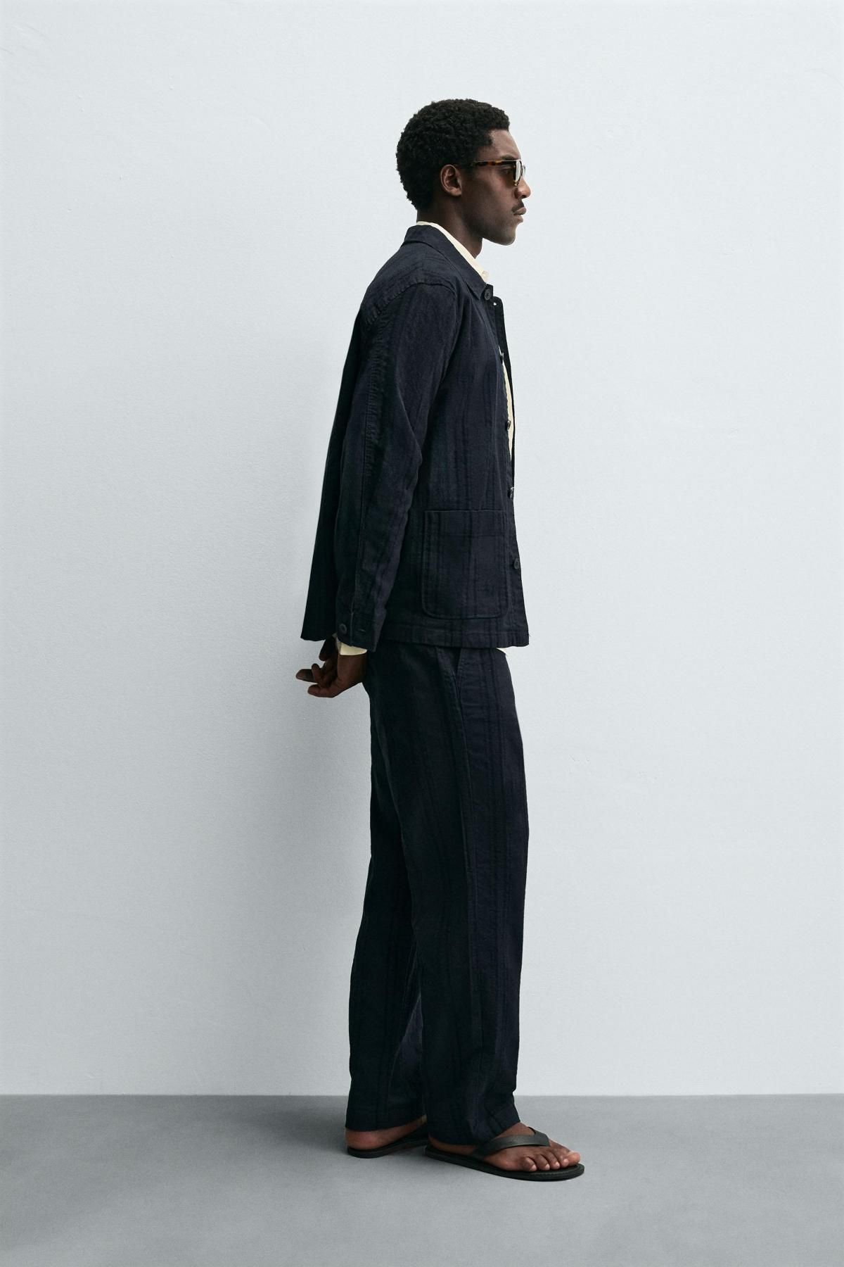 자라 오버핏 스트라이프 자카드 테크니컬 오버셔츠 7147/351 NAVY BLUE - 상세 이미지 5