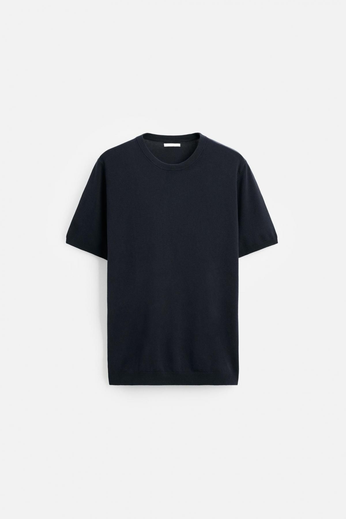 자라 미니멀 라운드 니트 비스코스 블렌드 반팔 티셔츠 0304/406 NAVY BLUE - 상품 이미지