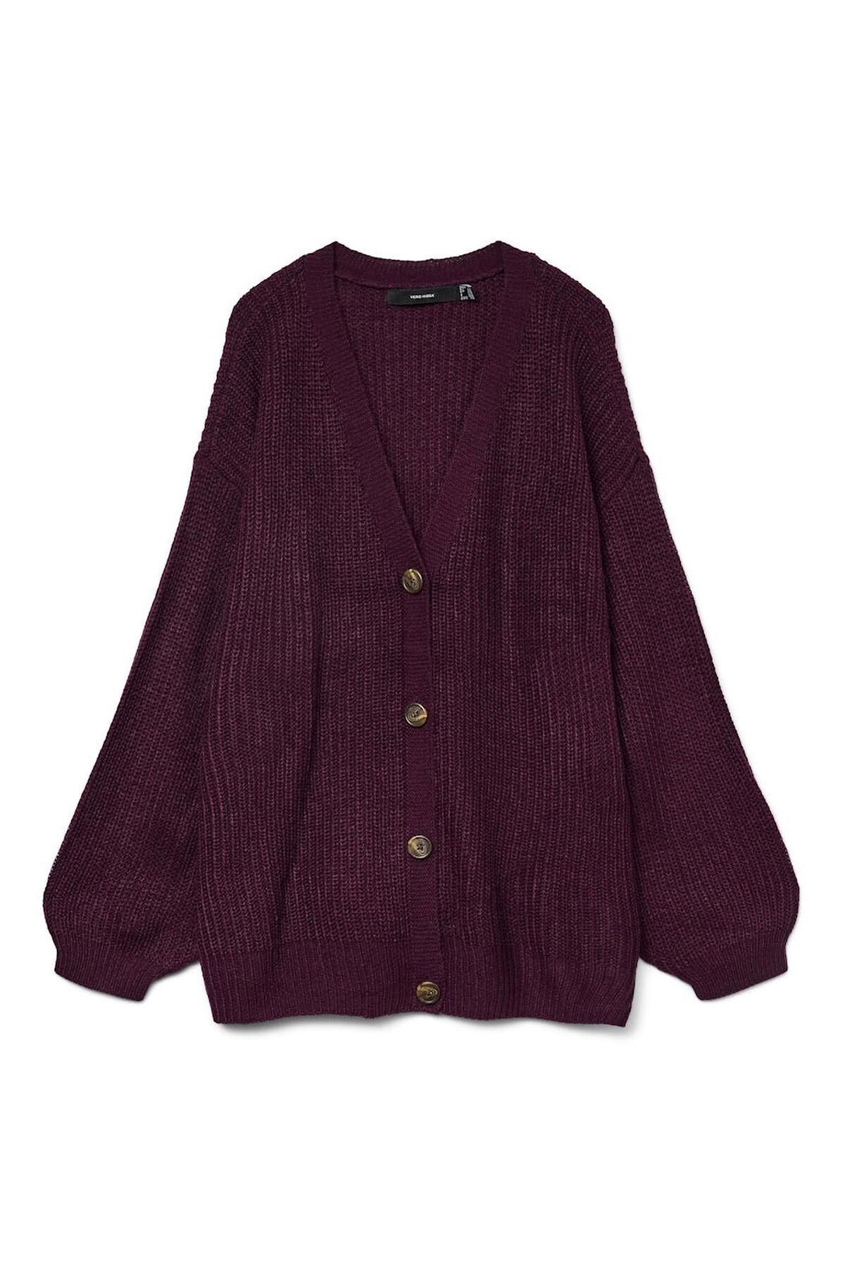베로모다 빅사이즈 브이넥 니트 가디건 버건디 3762289 MORADO - 메인 이미지