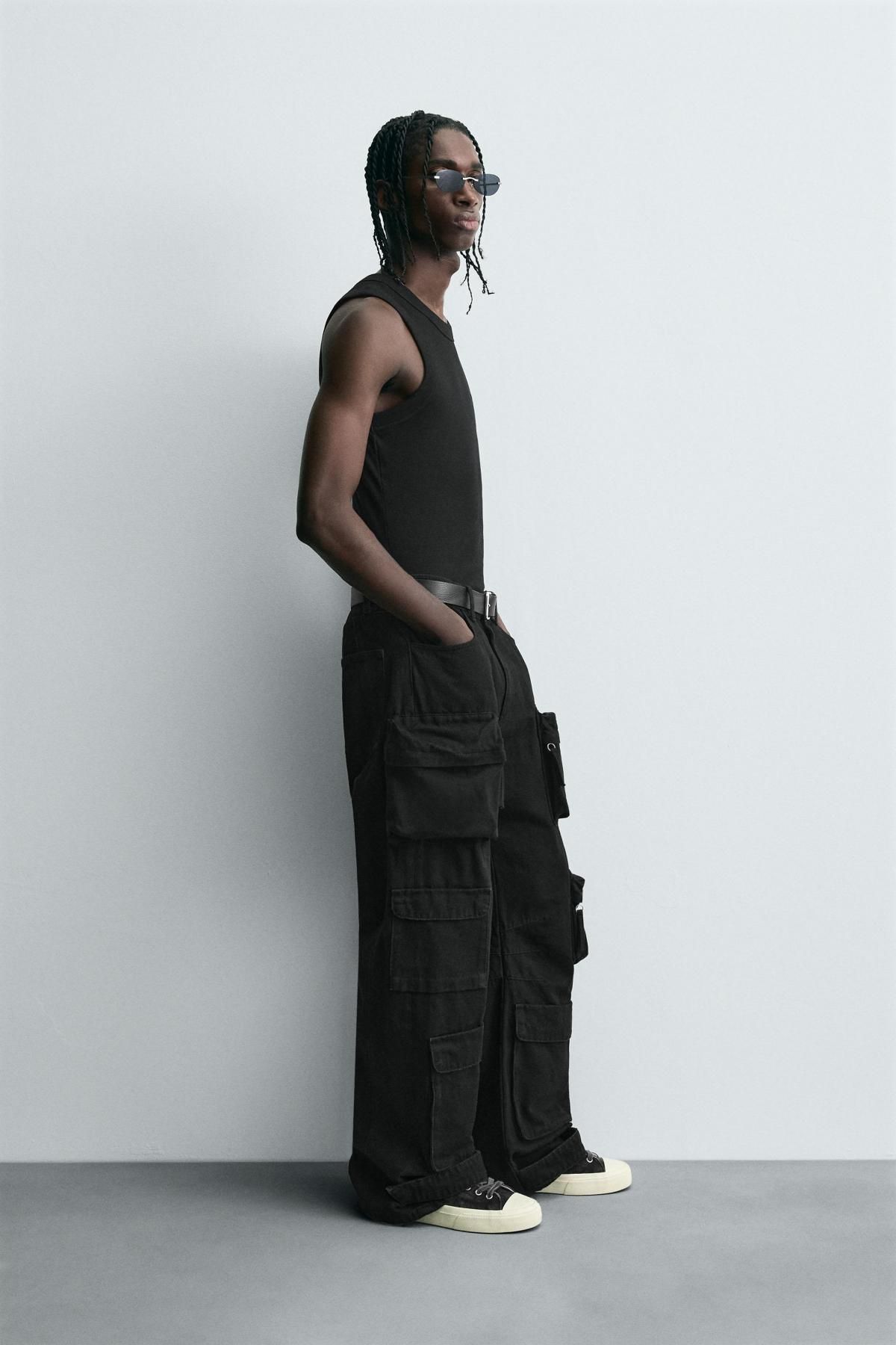 자라 블랙 데님 카고 와이드 팬츠 멀티포켓 8062/351 BLACK - 상세 이미지 5