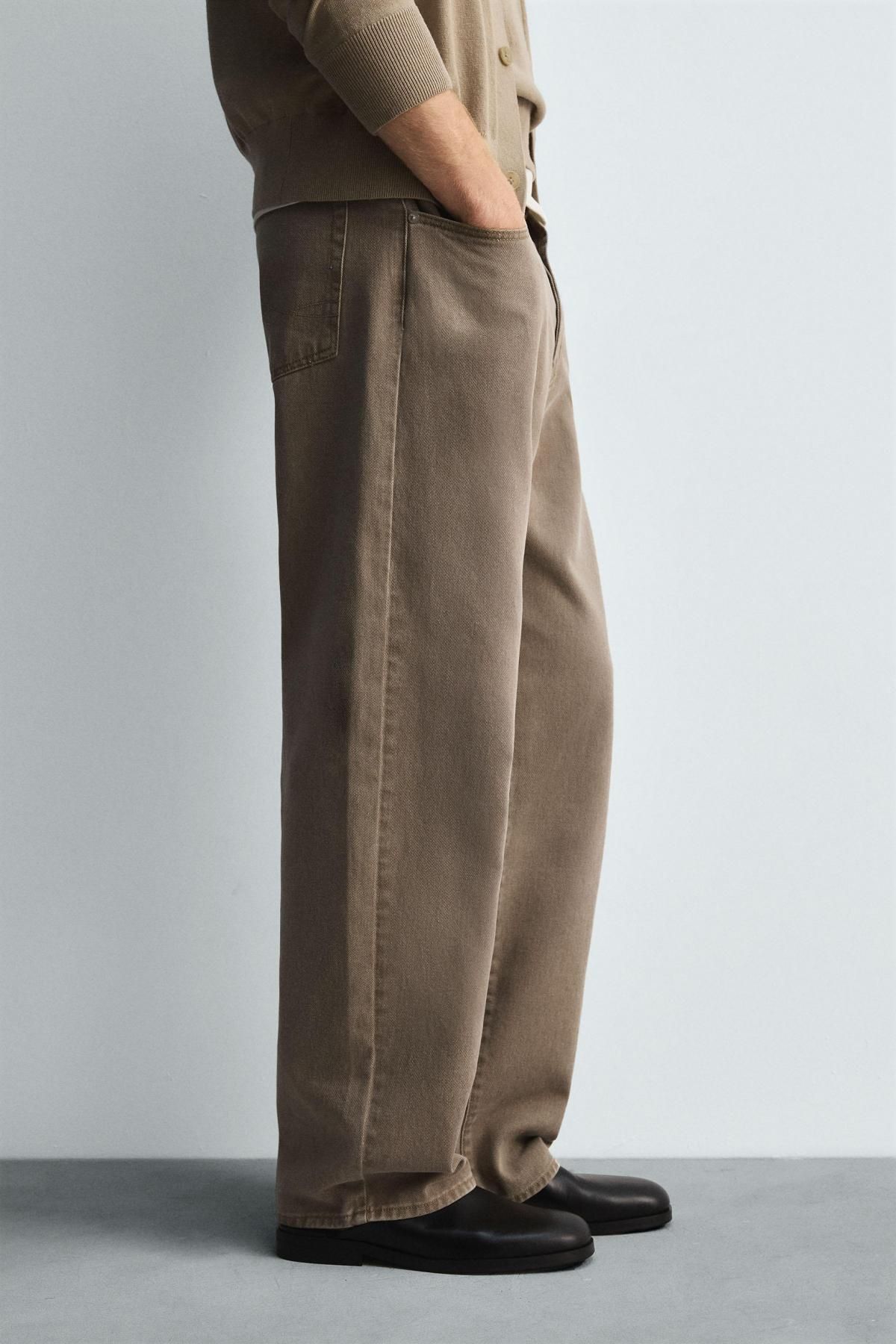 자라 와이드 배럴핏 코튼 데님 팬츠 3991/391 LIGHT BROWN - 상품 이미지