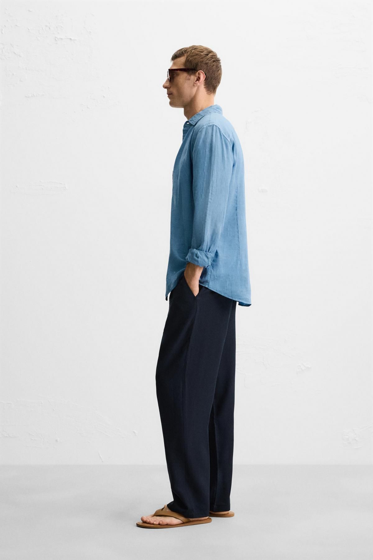 자라 릴렉스핏 라이오셀 와이드 팬츠 4391/310 NAVY BLUE - 상세 이미지 5
