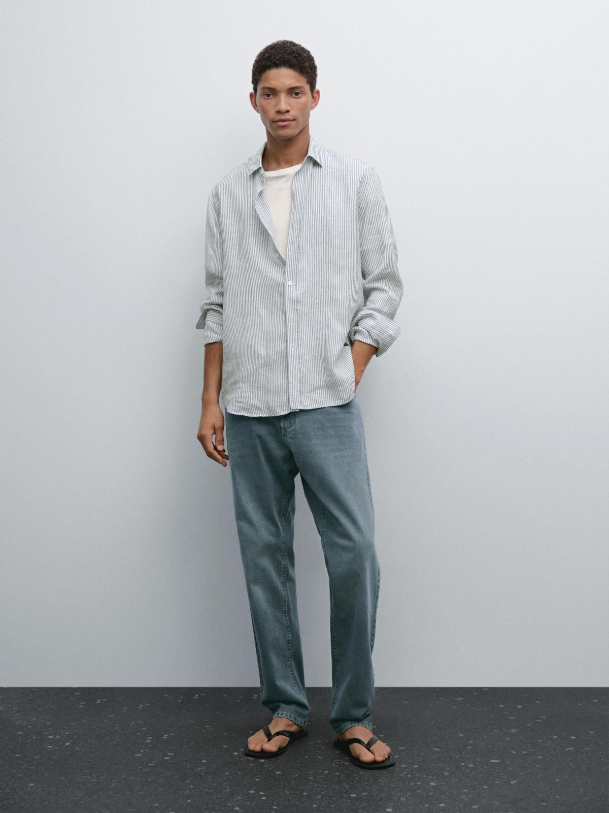 마시모두띠 스트라이프 린넨 레귤러핏 긴팔 셔츠 0109/773 NAVY BLUE - 상세 이미지 2