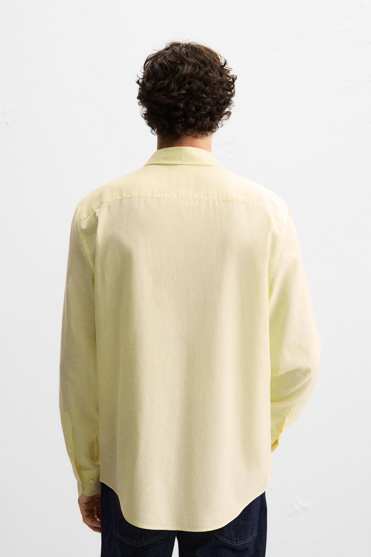 자라 라이트 옐로우 린넨 블렌드 레귤러핏 긴팔 셔츠 5669/776 LIGHT YELLOW - 상세 이미지 4