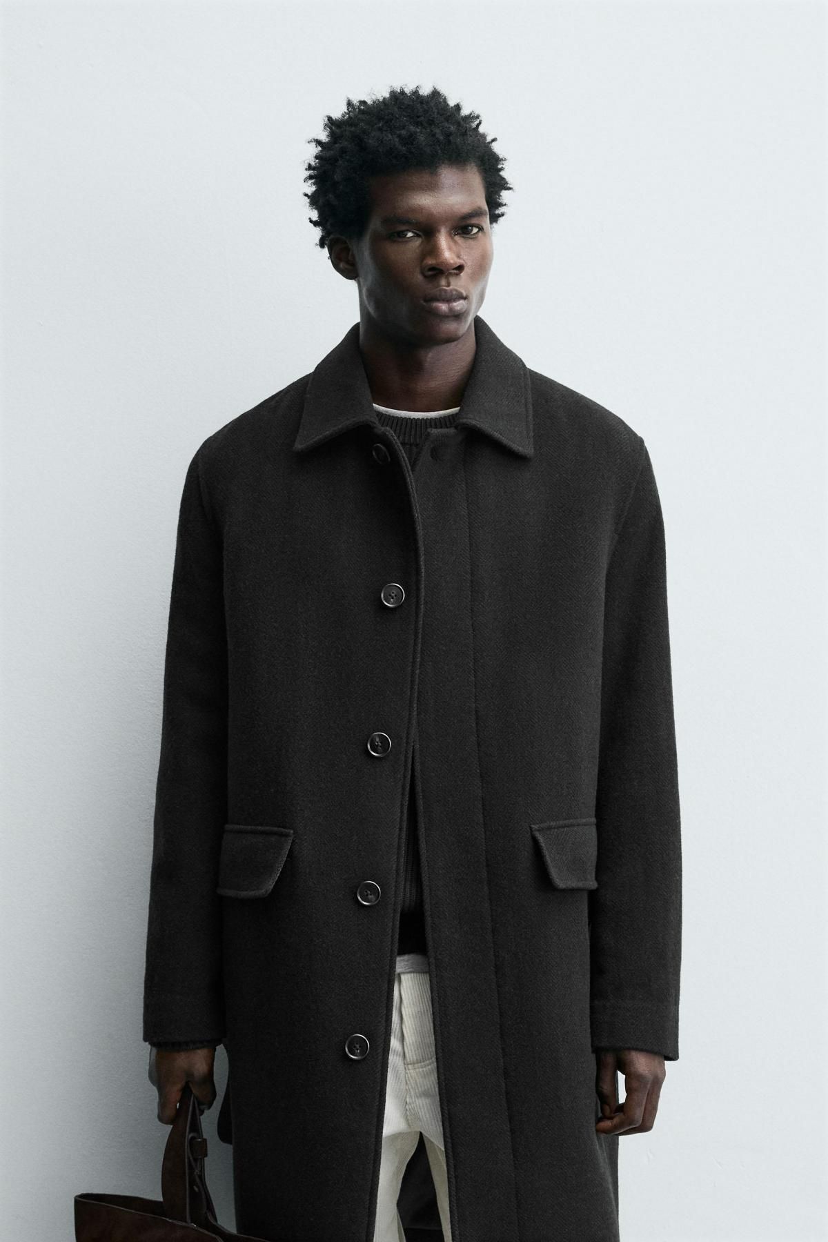 자라 클래식 헤링본 울 남성 싱글코트 2949/400 DARK KHAKI - 상세 이미지 3