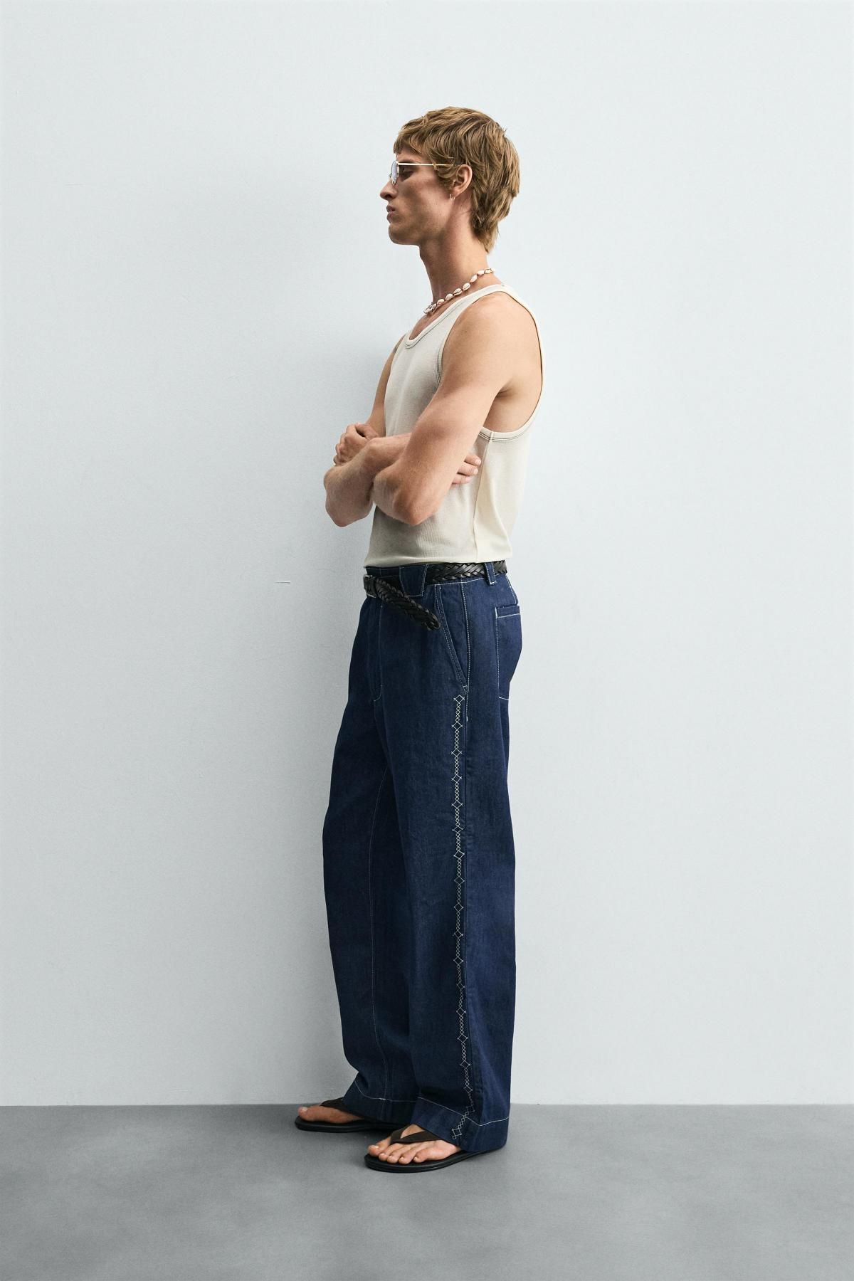자라 스트라이프 디테일 와이드핏 청바지 4365/315 INDIGO - 상세 이미지 4
