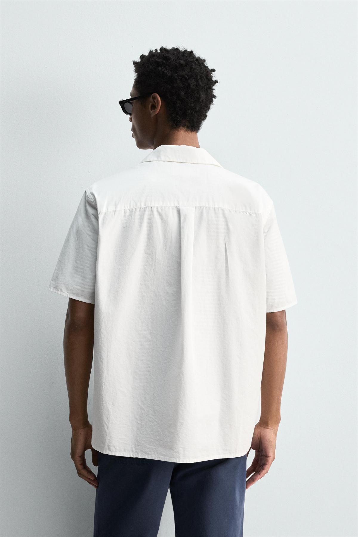 자라 오버사이즈 릴랙스핏 코튼 포플린 화이트 반팔 셔츠 5679/742 OYSTER-WHITE - 상세 이미지 4
