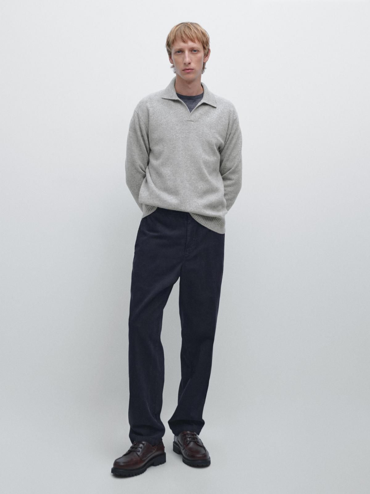 마시모두띠 미니멀 울블렌드 브이넥 폴로 니트 스웨터 1068/240 PALE GREY - 상세 이미지 2