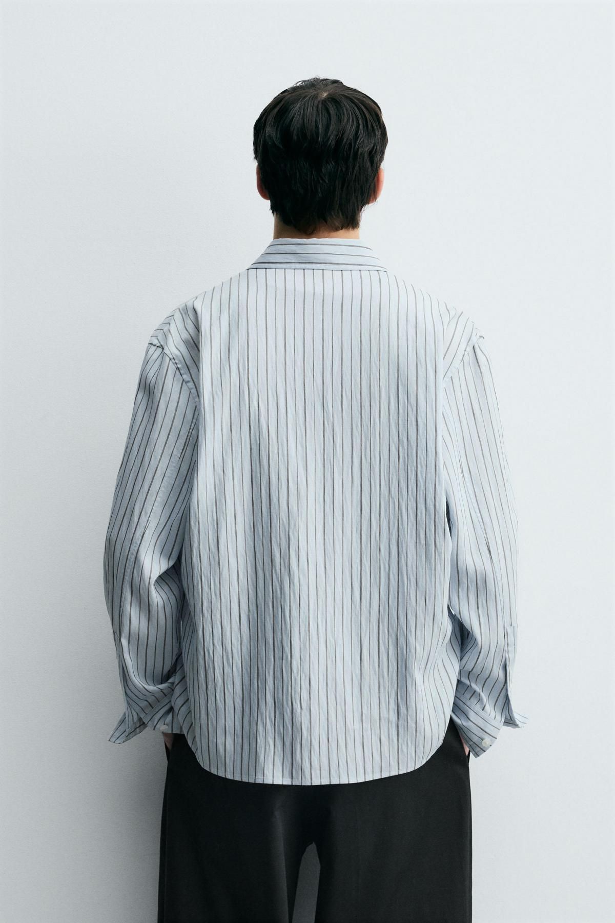 자라 스트라이프 테크니컬 텍스처 긴팔 셔츠 0794/100 LIGHT SKY BLUE - 상세 이미지 4