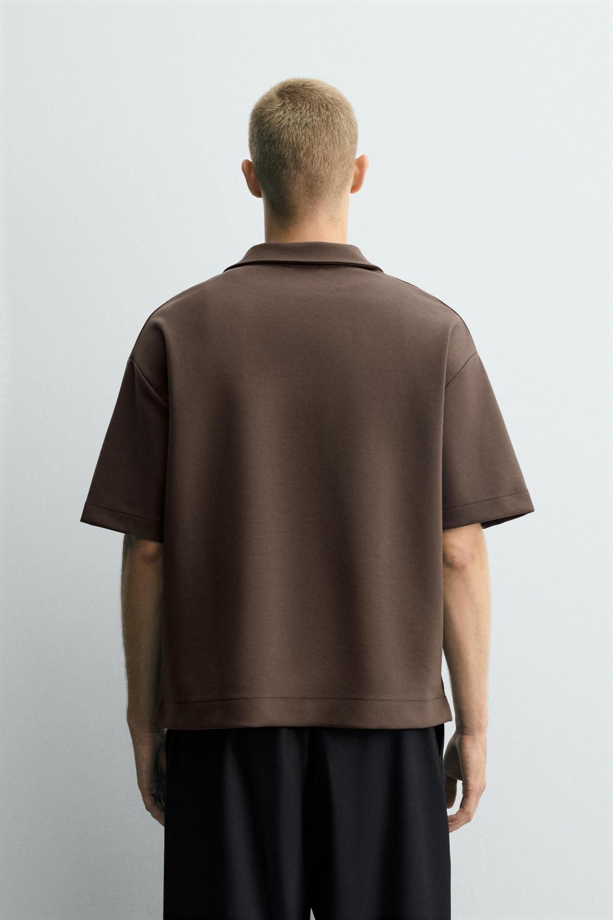 자라 테크니컬 브라운 인터록 반팔 집업 폴로셔츠 0761/341 CHOCOLATE - 상세 이미지 4