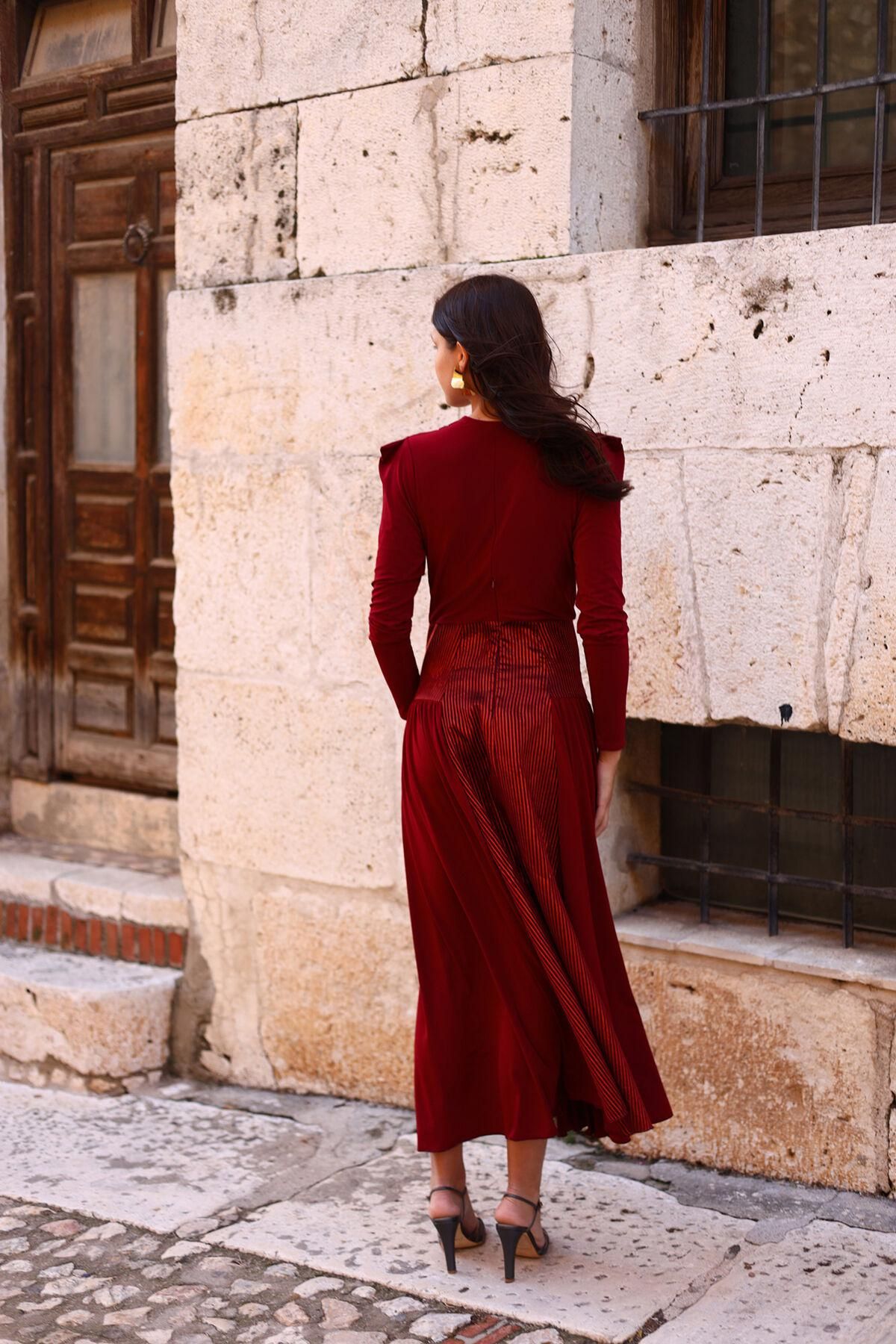 파남비 브이넥 크로스 스커트 롱 원피스 6442388 GRANATE - 상세 이미지 3