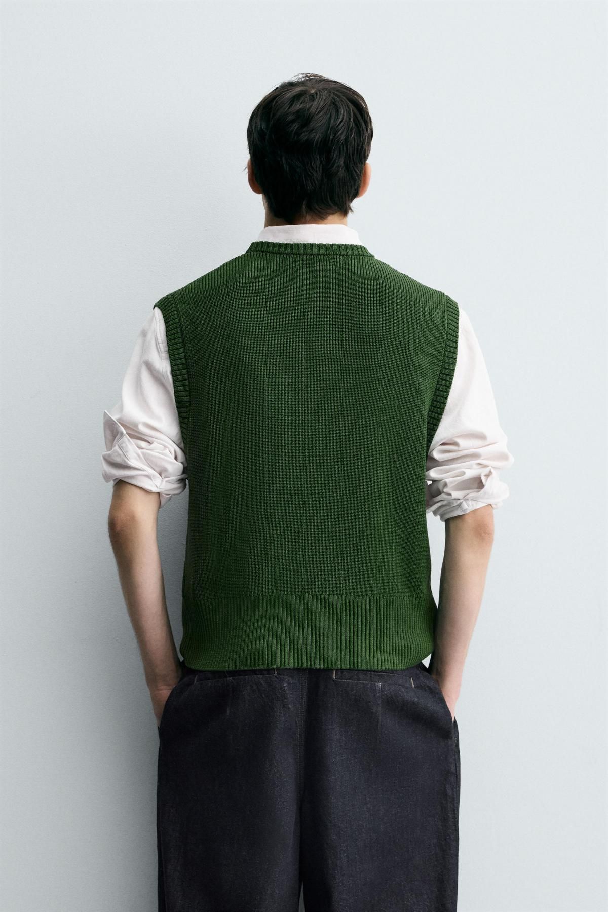 자라 미니멀 브이코스 블렌드 니트 베스트 5755/319 GREEN - 상세 이미지 4