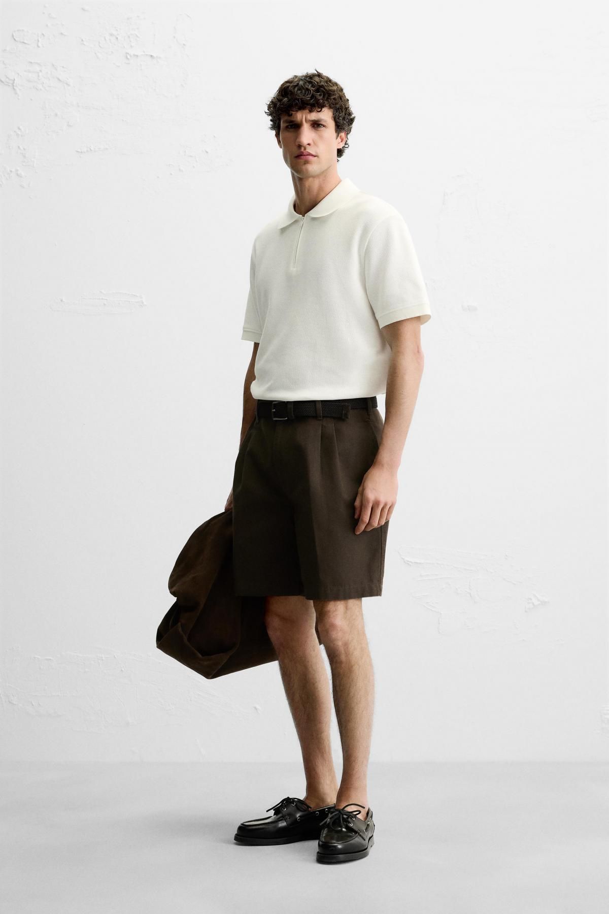 자라 지퍼넥 폴로 셔츠 4087/467 OYSTER-WHITE - 상세 이미지 5
