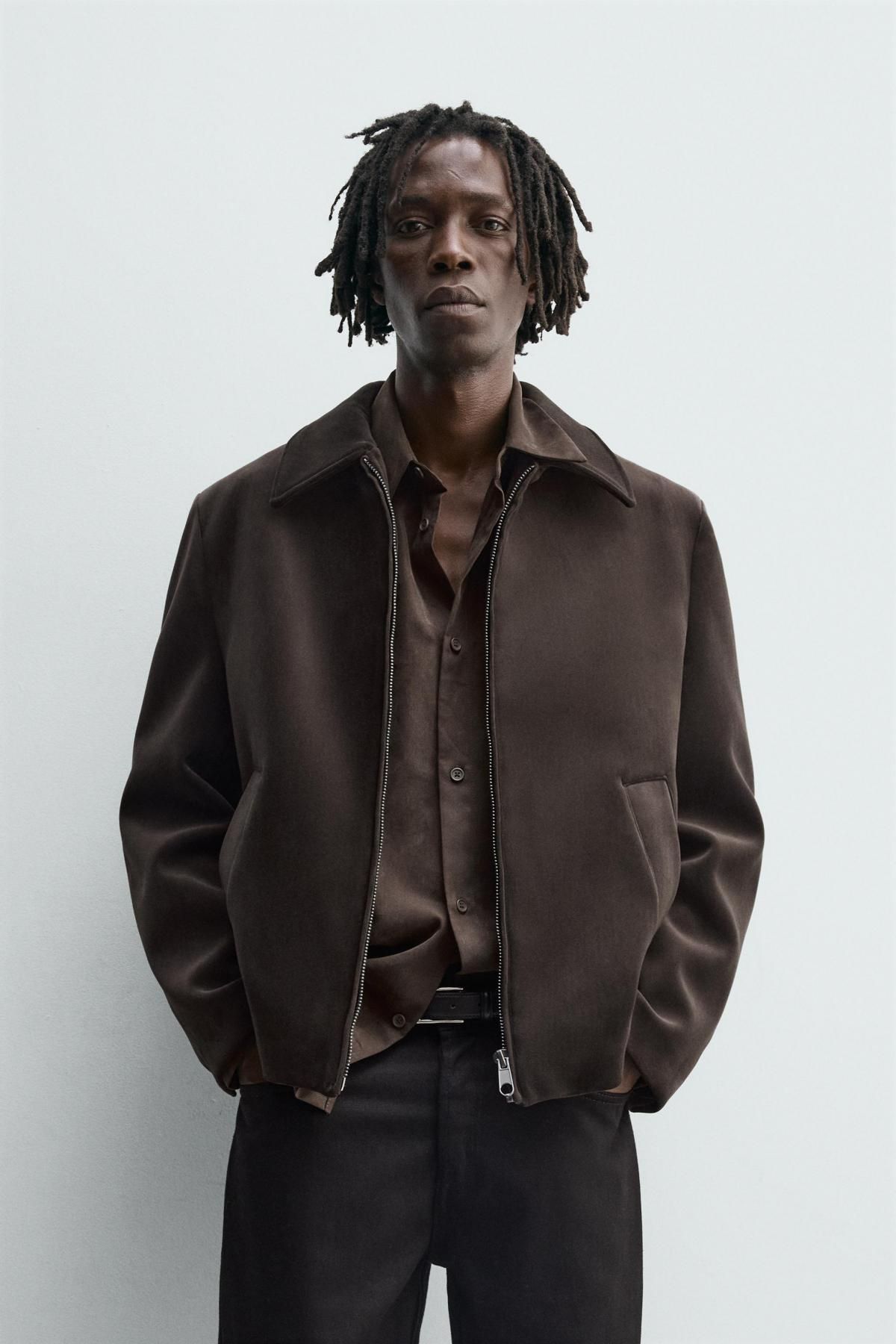 자라 테크니컬 벨벳 레귤러핏 집업 재킷 5854/125 CHOCOLATE - 상세 이미지 3