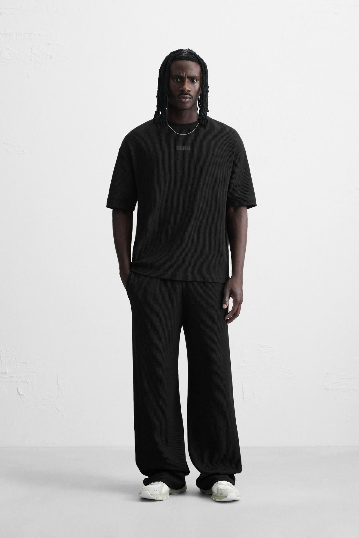 자라 블랙 버티컬 텍스처 릴랙스 조거 팬츠 0761/398 BLACK - 상세 이미지 2