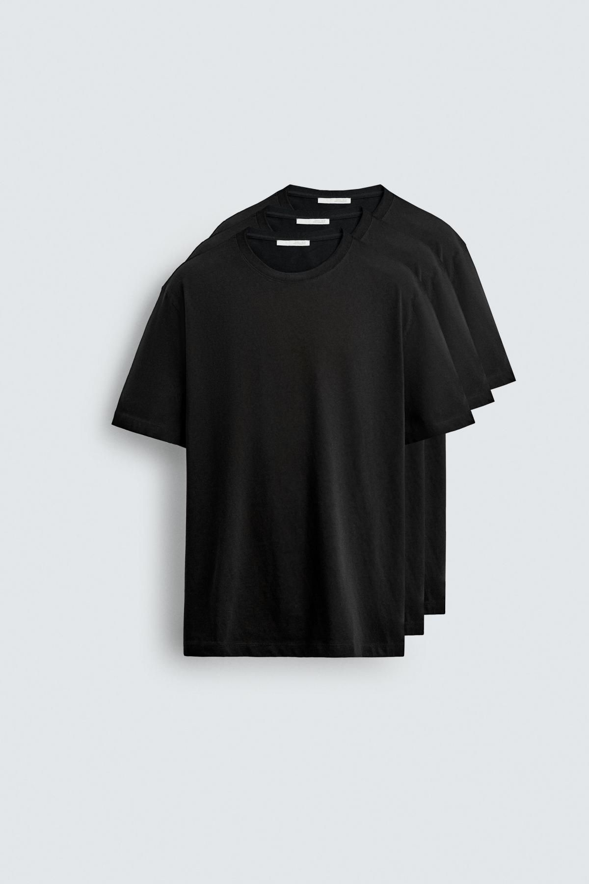 자라 베이직 미디엄웨이트 반팔 티셔츠 3팩 1887/399 BLACK - 메인 이미지