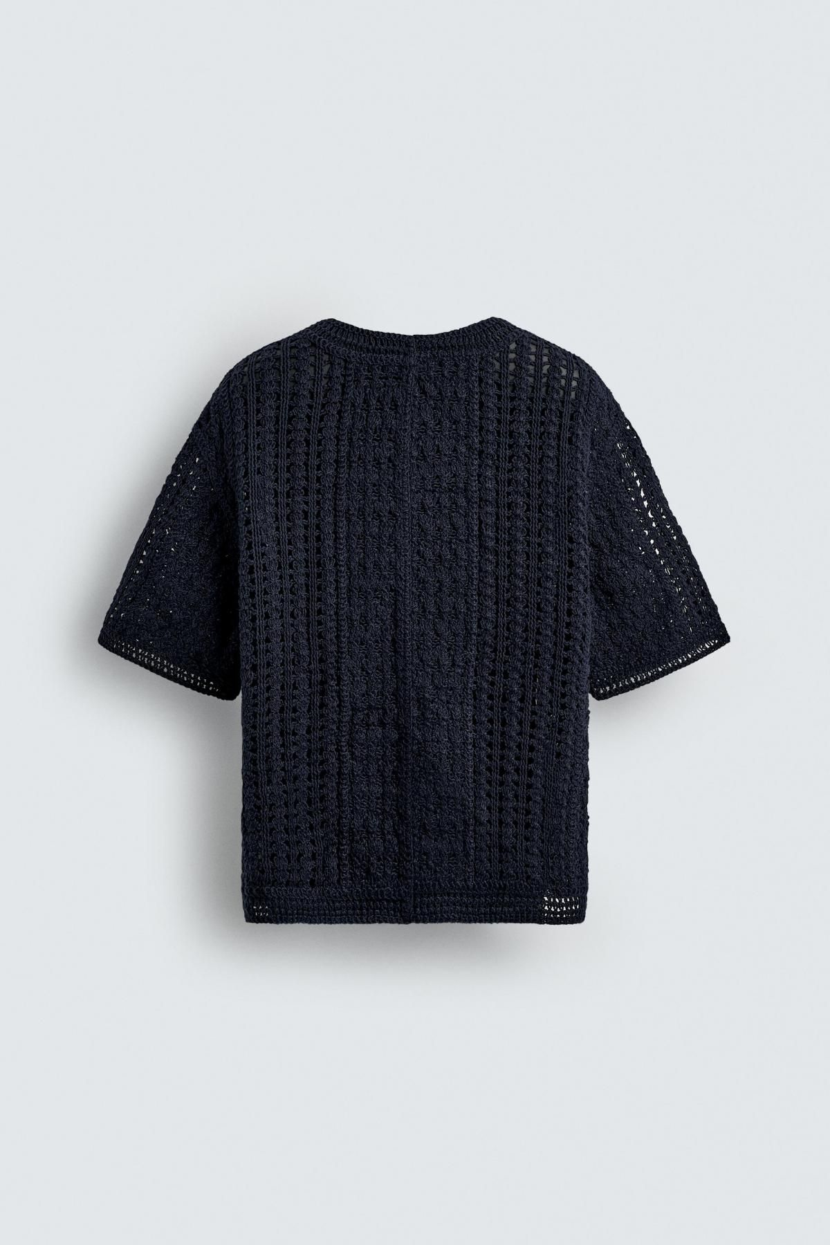 자라 크로셰 오픈니트 크롭 반팔 티셔츠 7200/234 NAVY BLUE 이미지 7