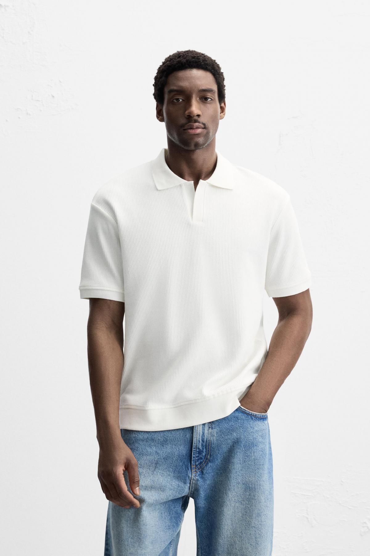 자라 세로 텍스처 폴로 셔츠 0526/460 OYSTER-WHITE - 상세 이미지 3