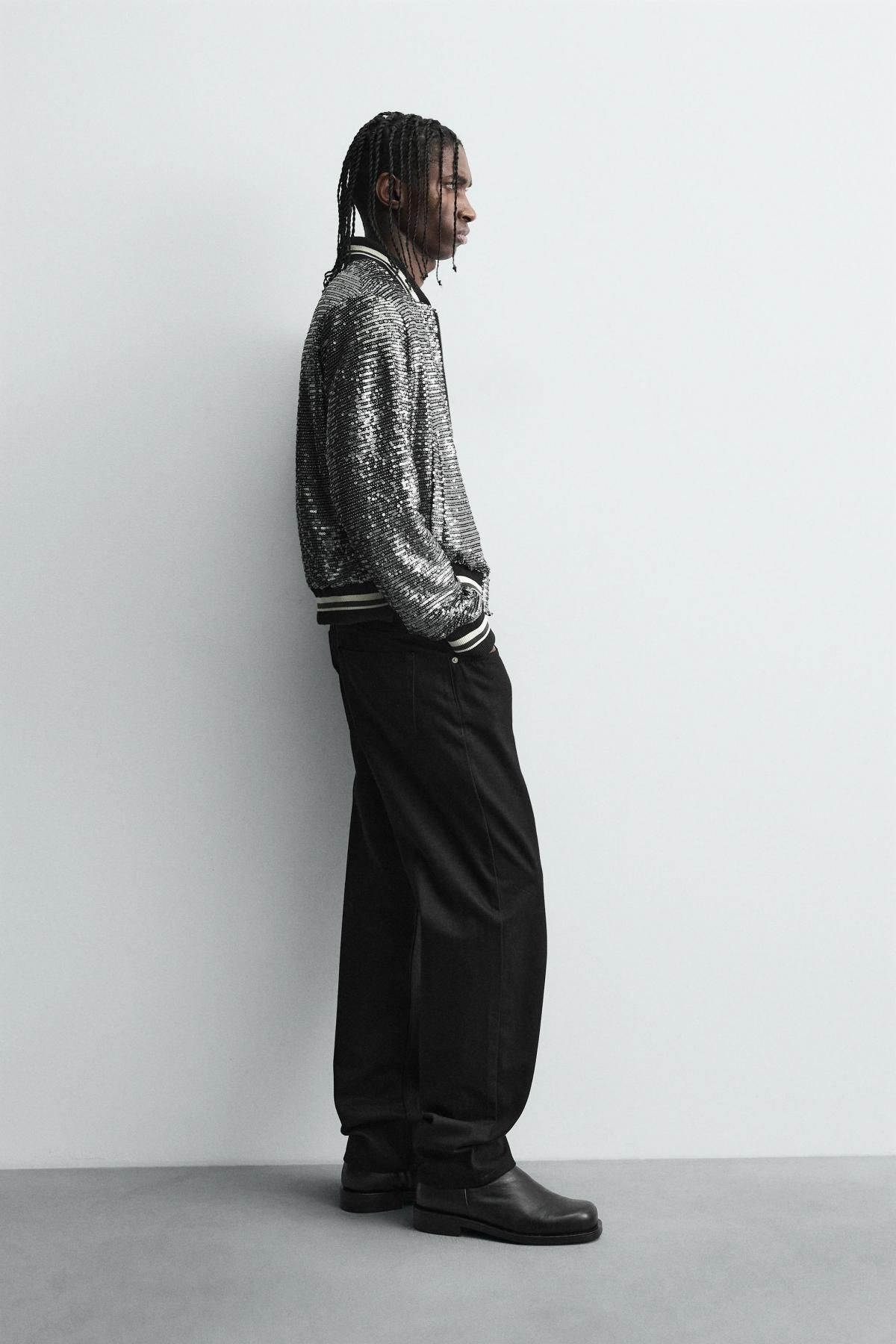 자라 글리터 시퀸 테크니컬 크롭 봄버 재킷 5320/712 BLACK / SILVER - 상세 이미지 5