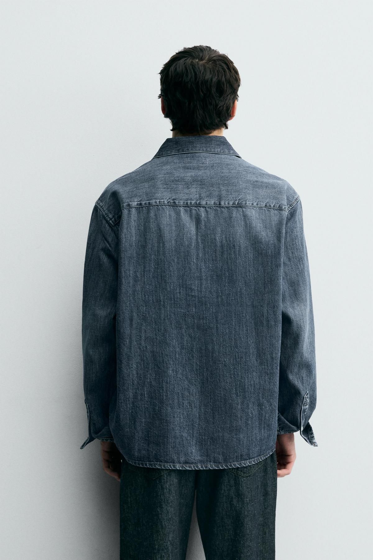 자라 와이드핏 워시드 데님 오버셔츠 1820/303 BLUE - 상세 이미지 4
