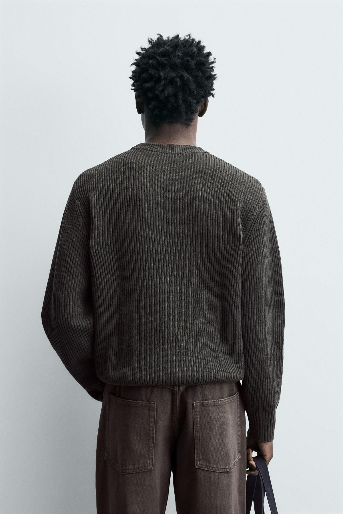 자라 라운드 펄니트 릴랙스핏 남성 스웨터 9598/396 BROWN MARL - 상세 이미지 4