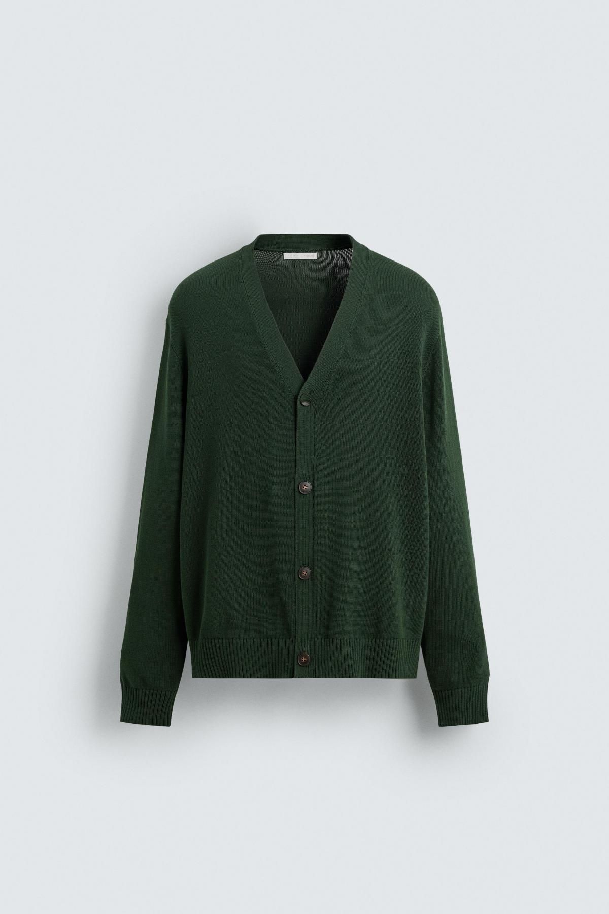 자라 미니멀 브이넥 코튼 가디건 3920/397 GREEN - 메인 이미지