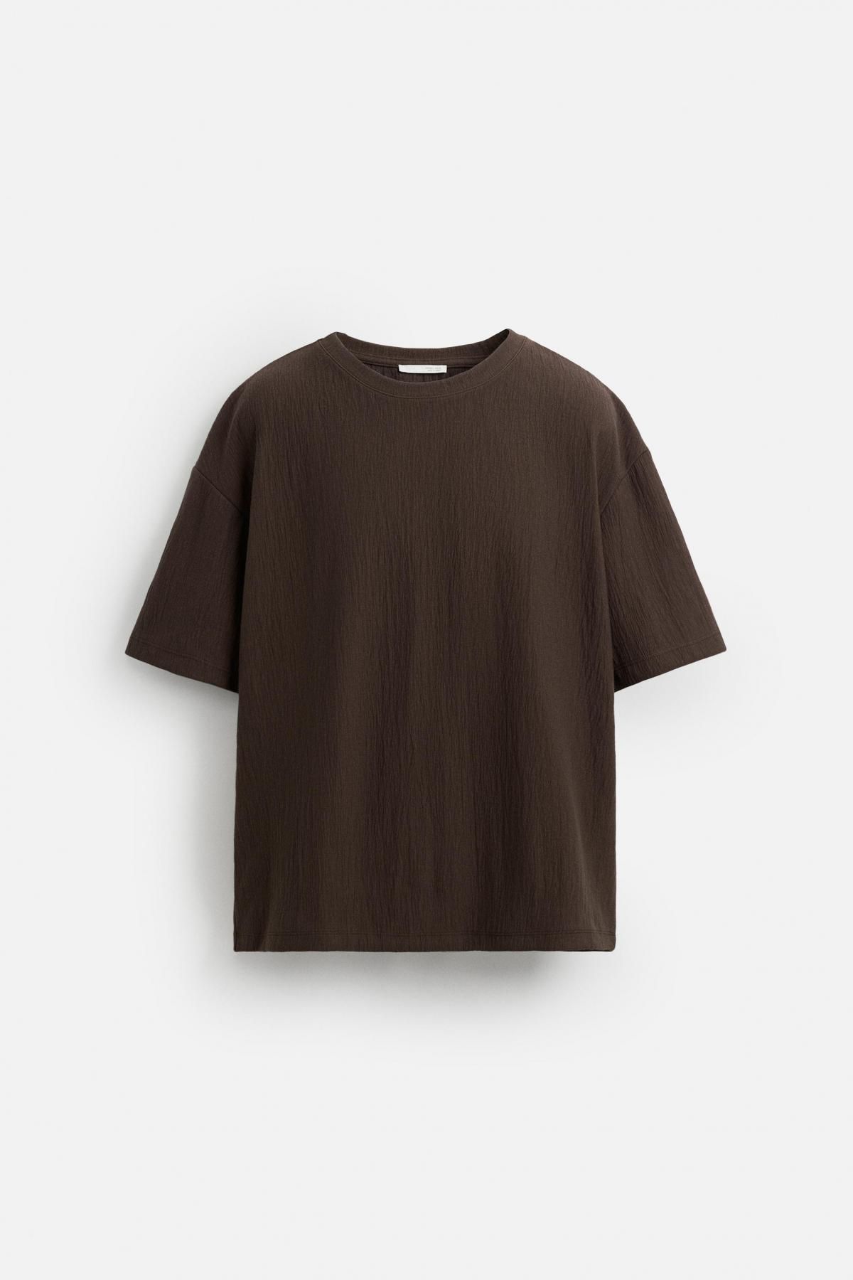 자라 브라운 텍스처 오버핏 라운드 반팔 티셔츠 3992/405 CHOCOLATE - 메인 이미지