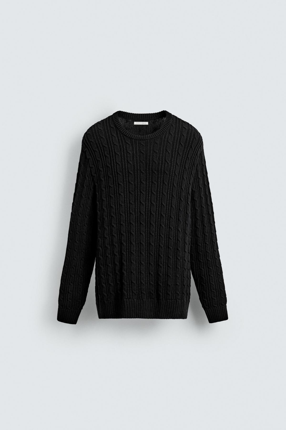 자라 텍스처 케이블 니트 라운드넥 스웨터 6771/307 BLACK - 상품 이미지