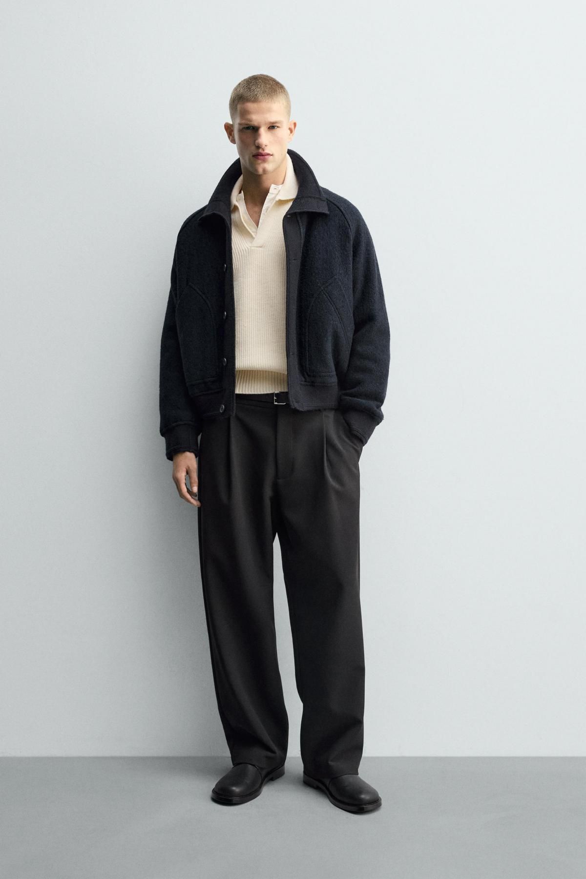 자라 배색 카라 골지 니트 재킷 1437/343 NAVY BLUE - 상세 이미지 2