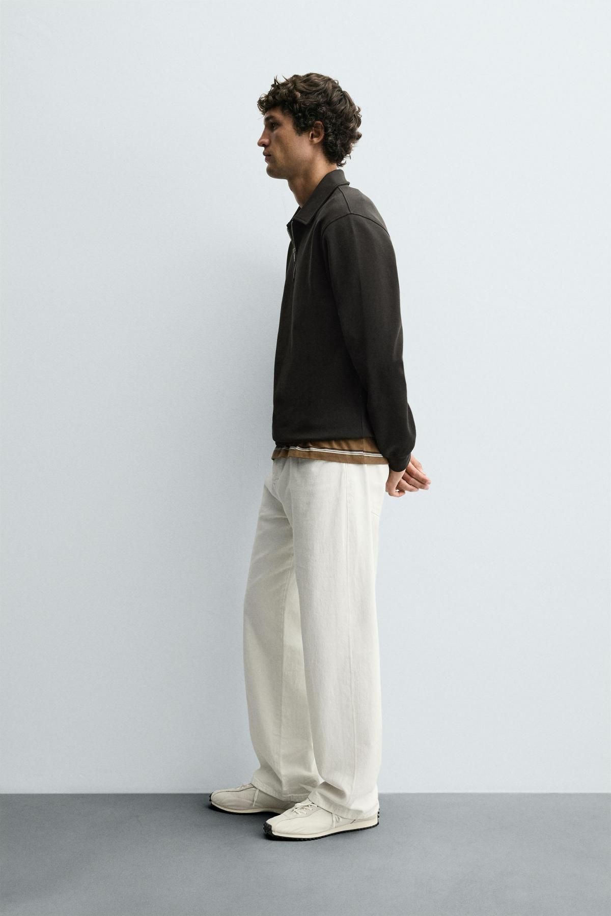자라 테크니컬 스트레치 인터록 집업 긴팔 폴로셔츠 4092/380 BROWN / TAUPE - 상세 이미지 5
