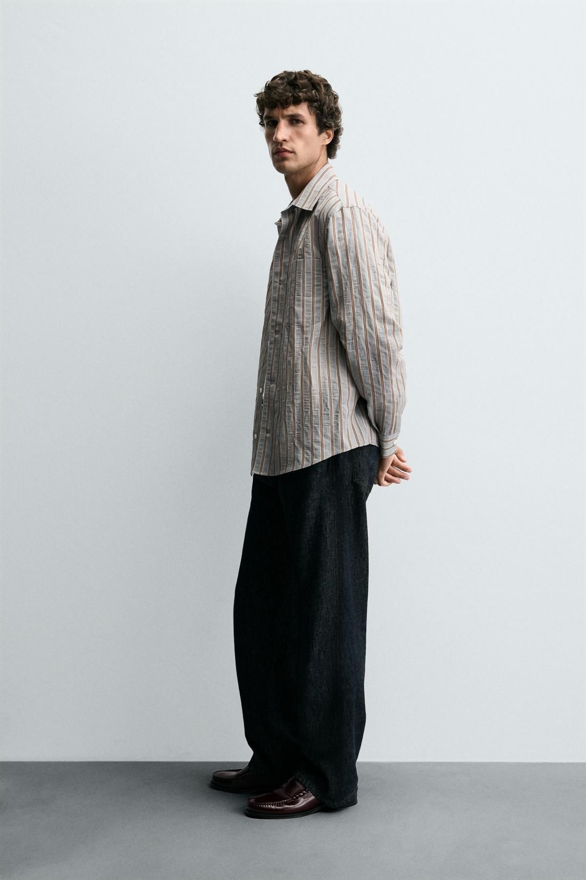 자라 모달 스트라이프 테크니컬 긴팔 셔츠 6048/152 LIGHT BLUE - 상세 이미지 5