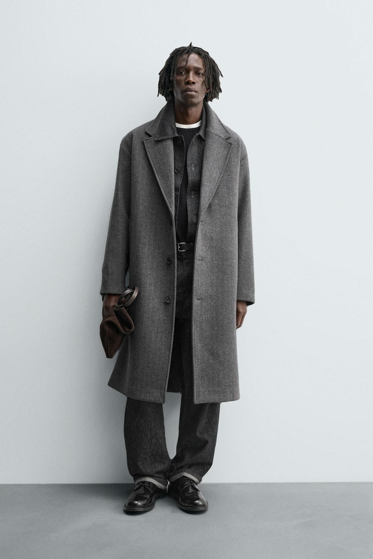 자라 테크니컬 헤링본 울 블렌드 싱글 코트 5070/250 ANTHRACITE GREY - 상세 이미지 2