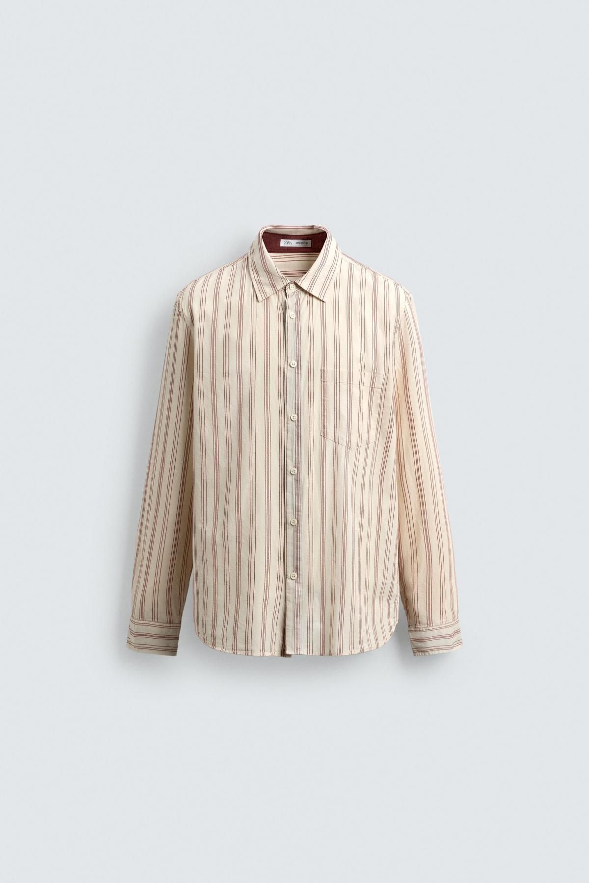 자라 스트라이프 텍스처 릴렉스핏 긴팔 셔츠 7545/103 OYSTER-WHITE - 메인 이미지