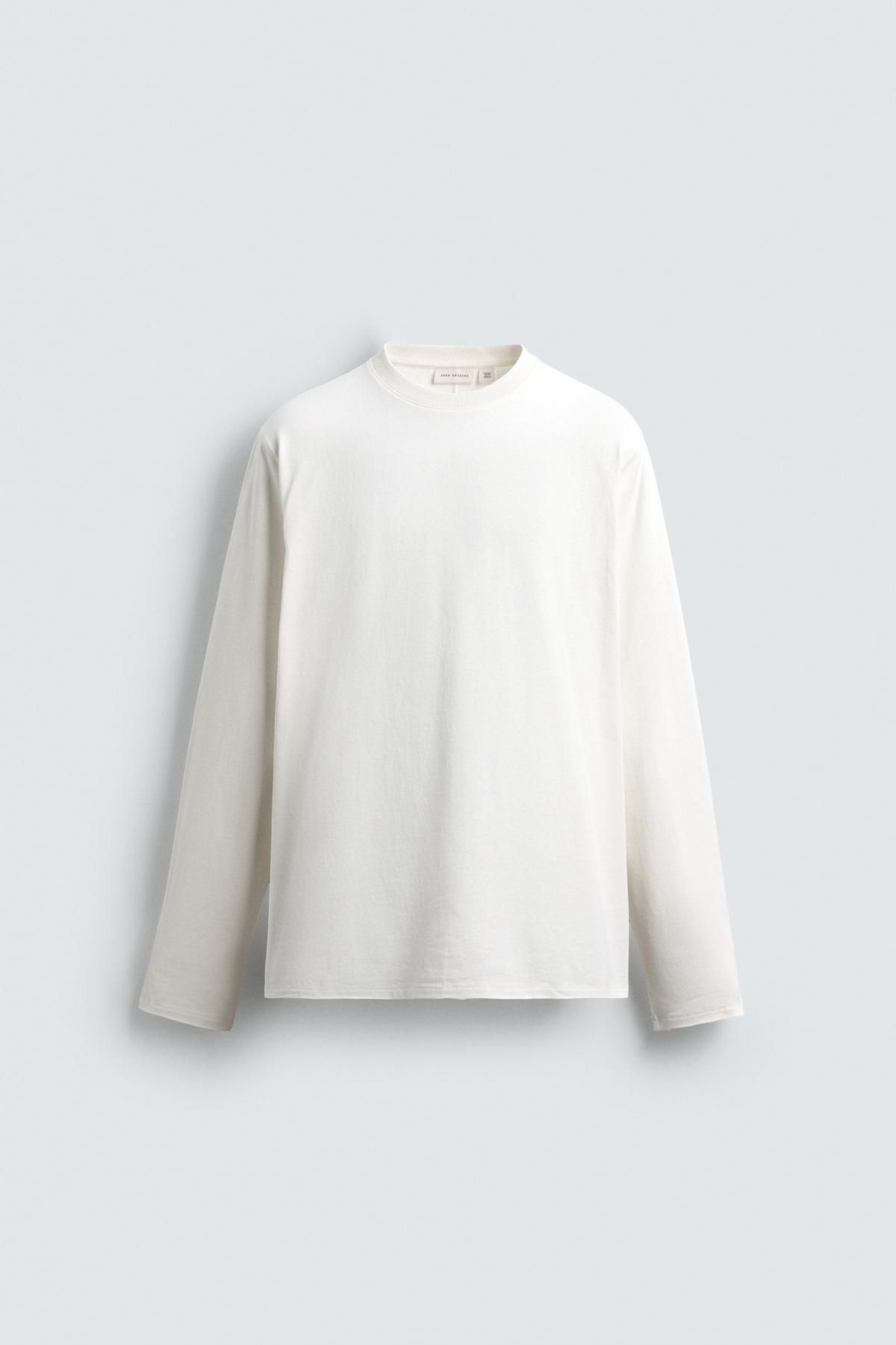 자라 컴팩트 코튼 미니멀 긴팔 티셔츠 4161/304 OYSTER-WHITE - 메인 이미지