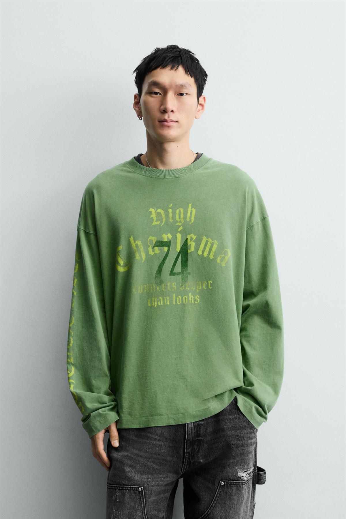 자라 워시드 스트리트 레터링 긴팔 티셔츠 6224/534 LIGHT GREEN - 상세 이미지 3