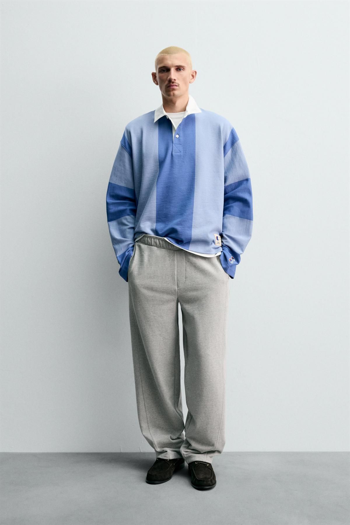 자라 컬러블록 테크니컬 긴팔 폴로셔츠 X 챔피온 4393/315 BLUE - 상세 이미지 2