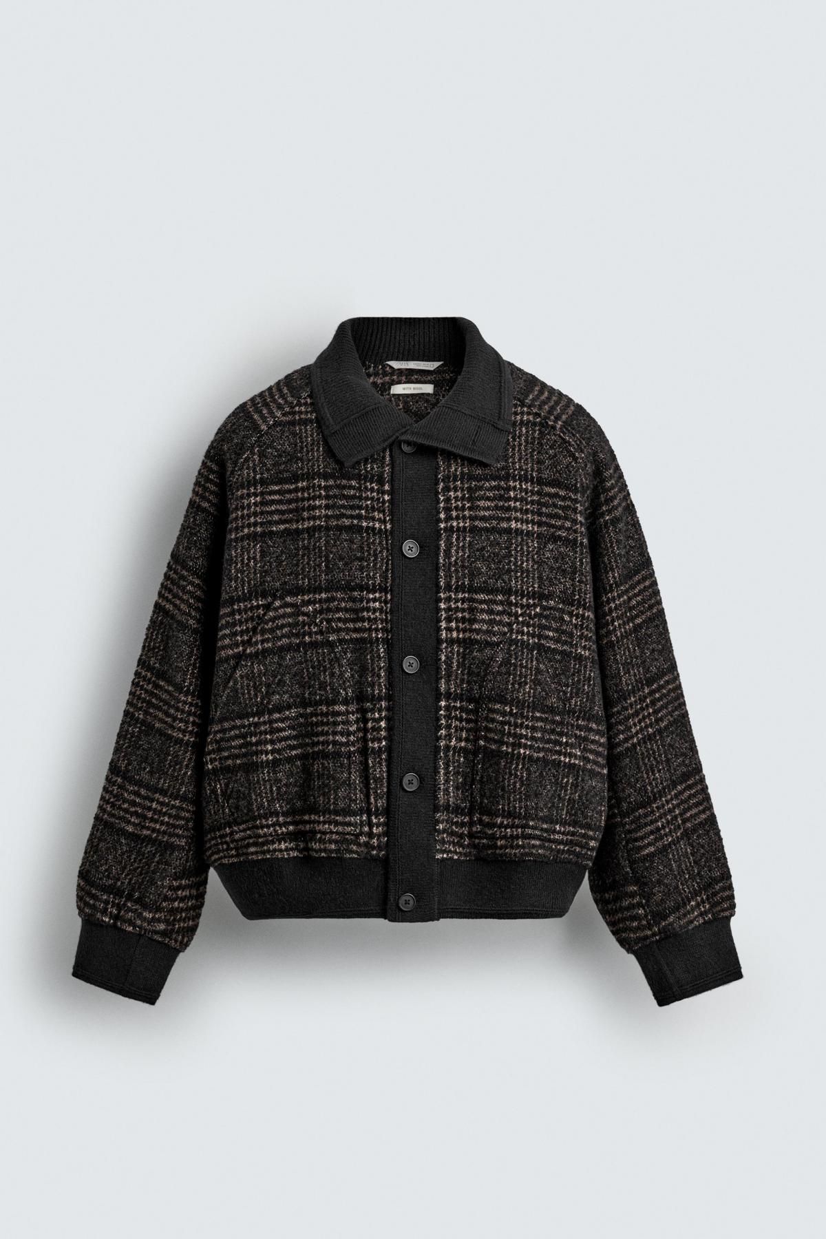 자라 트위드 체크 배색 칼라 골지 재킷 1437/343 BLACK / BROWN - 메인 이미지